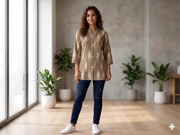 Women’s_Cotton_Ikat_Printed_Short_Kurti_Top_|_Casual_Ethnic_Wear_Tunic_for_Women