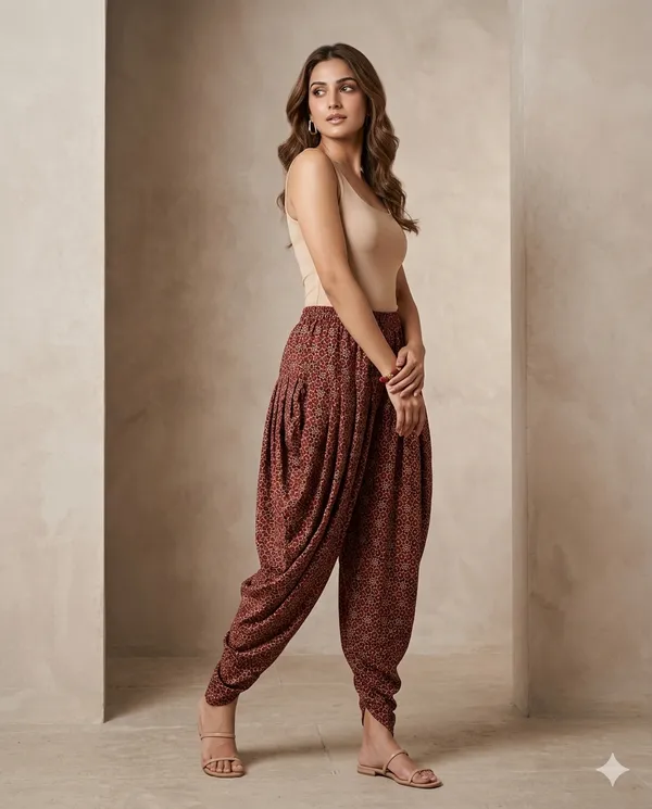 Summer_Special_Pure_Cotton__Original_Ajarakh__Hand_block_Printed___Dhoti_Pant_for_Women___Marron_05_/free_size_/_Suitable_upto_xl_/_full_Stitched/_original_Ajarakh_Hand_Block_printed|