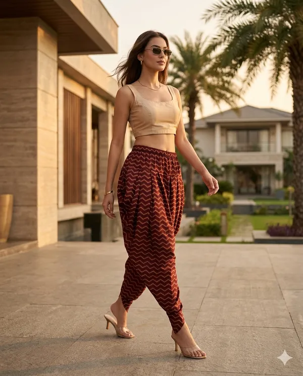 Summer_Special_Pure_Cotton__Original_Ajarakh__Hand_block_Printed___Dhoti_Pant_for_Women___Marron_03_/free_size_/_Suitable_upto_xl_/_full_Stitched/_original_Ajarakh_Hand_Block_printed|