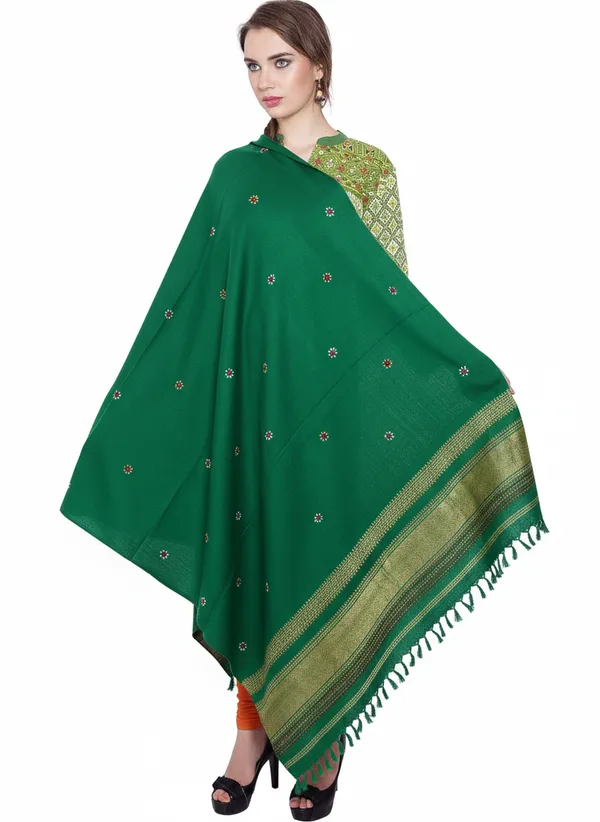 Winter_Special_Bhujodi_Hand_Weaving_Kutchi_KH__Jaripatta_Shawl_for_women_Green