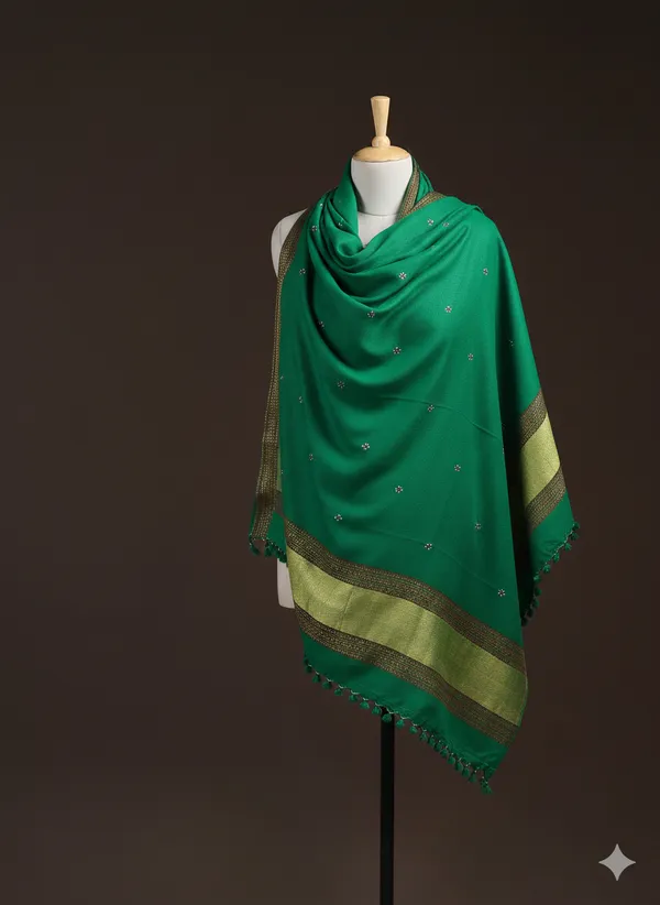 Winter_Special_Bhujodi_Hand_Weaving_Kutchi_KH__Jaripatta_Shawl_for_women_Green