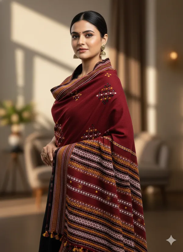 Winter_Special_Bhujodi_Hand_Weaving_Kutchi_KH_Patang_Corner_Shawl_for_women_Maroon