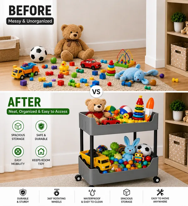 2_Multipurpose_Storage_Trolley_with_Wheels_Black