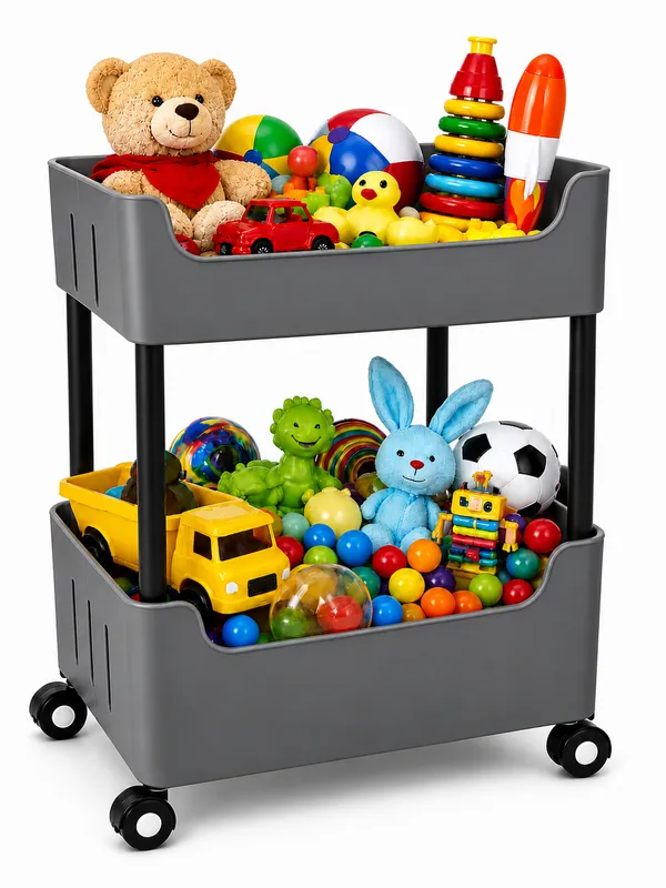 2_Multipurpose_Storage_Trolley_with_Wheels_Black