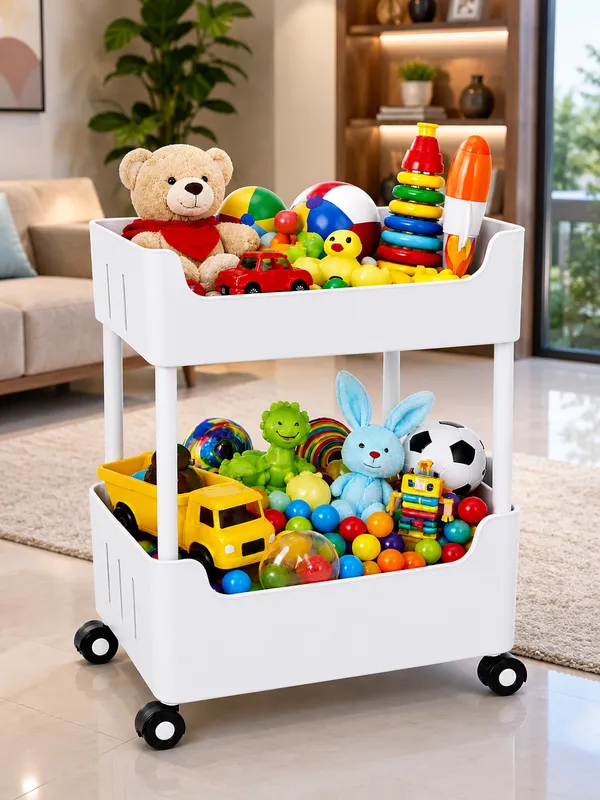 2_Multipurpose_Storage_Trolley_with_Wheels_Black
