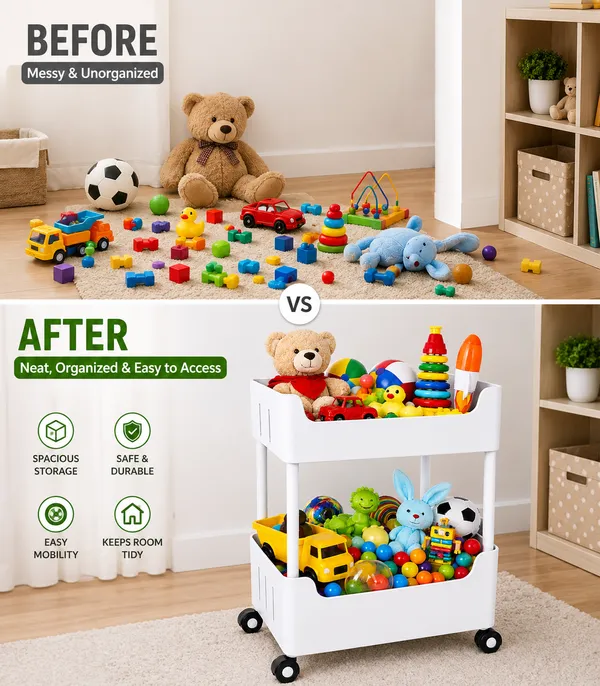2_Multipurpose_Storage_Trolley_with_Wheels_Black