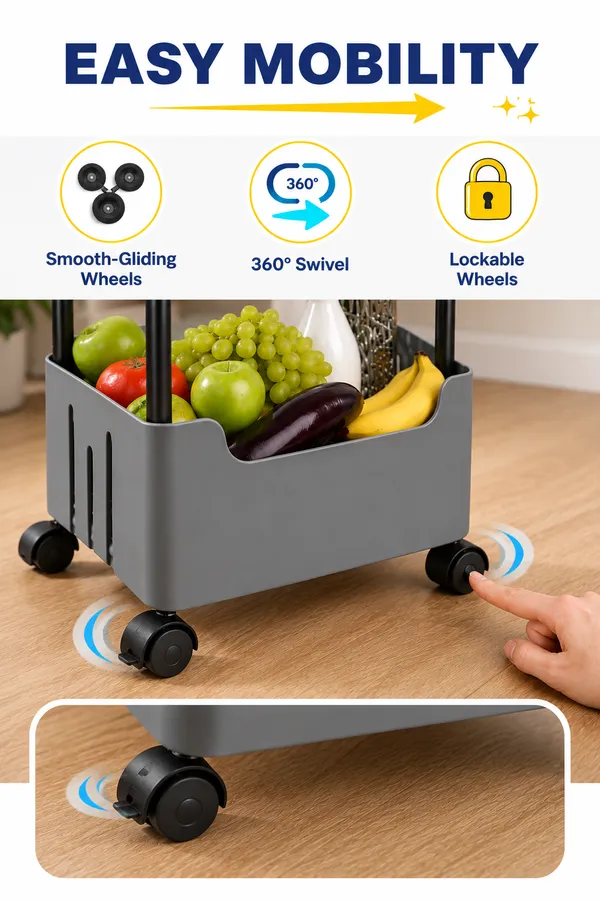 2_Multipurpose_Storage_Trolley_with_Wheels_Black