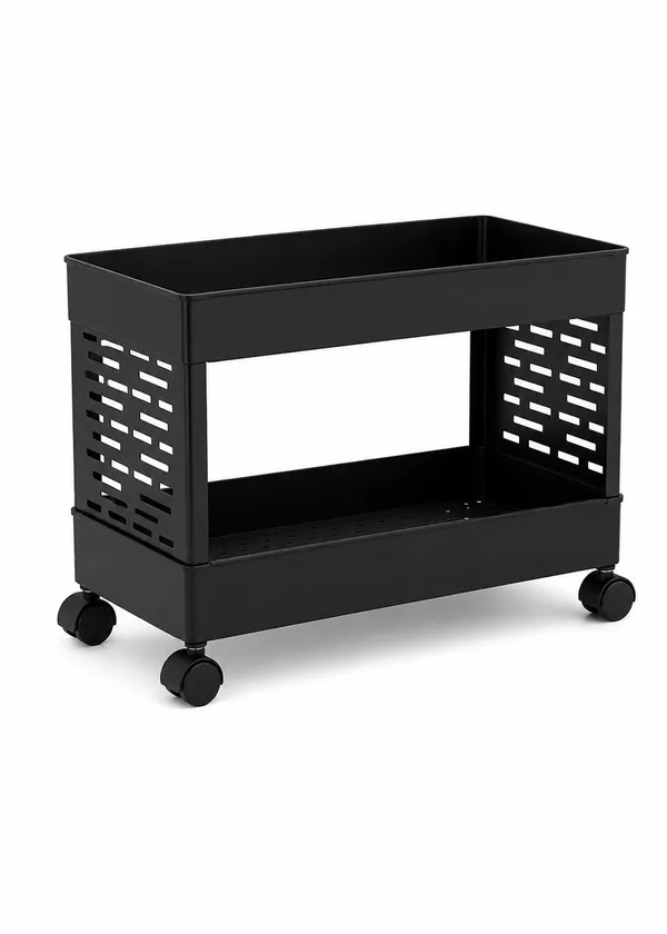 2_Tier_Multipurpose_Rolling_Book_Organizer_Storage_Rack_with_Wheels_-_Black