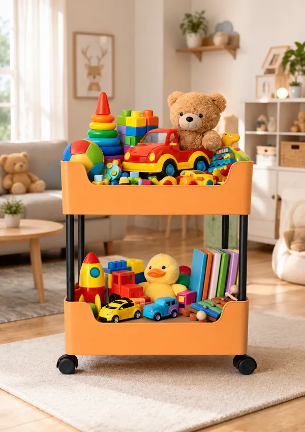 2_Tier_Multipurpose_Storage_Trolley_with_Wheels_Black