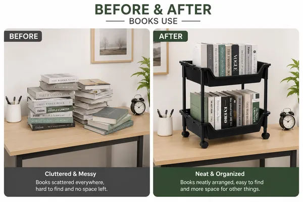 2_Tier_Multipurpose_Storage_Trolley_with_Wheels_Black_Heavy_Duty_Rack_for_Office