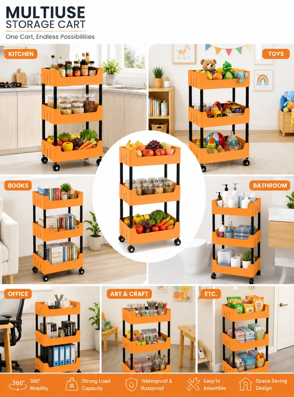 3_Multipurpose_Storage_Trolley_with_Wheels_Black