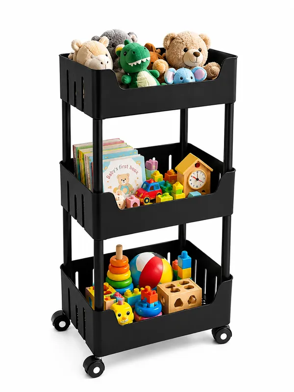 3_Tier_Multipurpose_Storage_Trolley_with_Wheels_Black_Heavy_Duty_Rack_for_Office