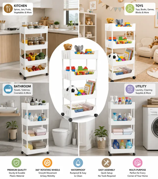 4_Multipurpose_Storage_Trolley_with_Wheels_Black
