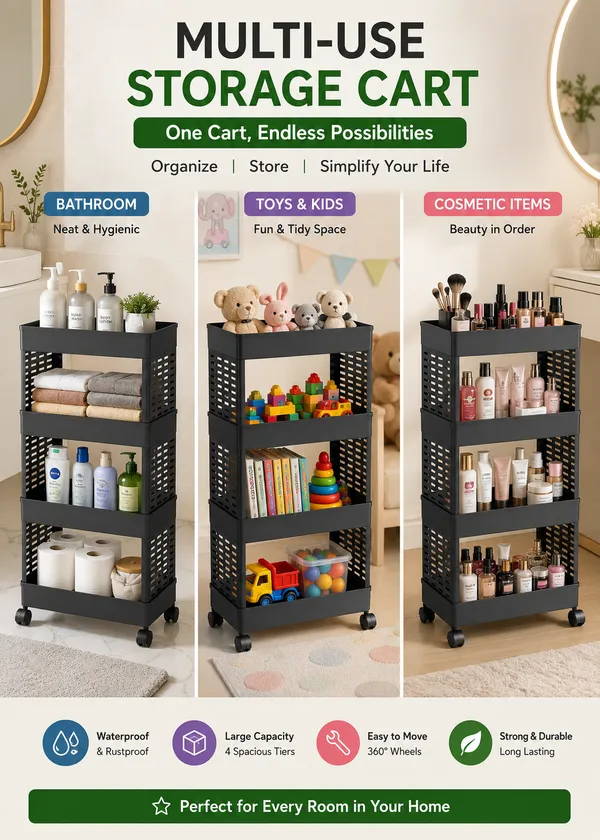 4_Tier_Multipurpose_Storage_Trolley_with_Wheels_Black