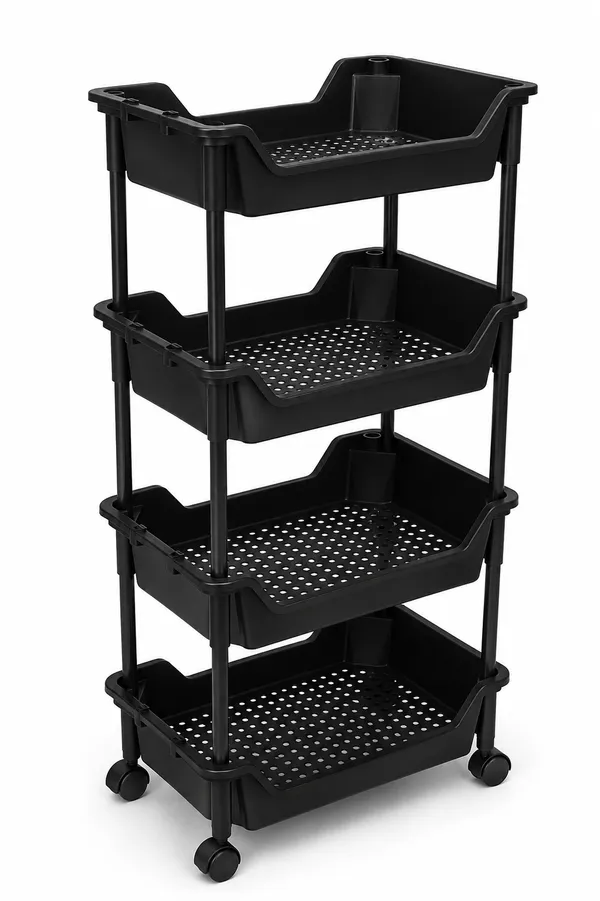 4_Tier_Multipurpose_Storage_Trolley_with_Wheels_Black_Heavy_Duty_Rack_for_Office