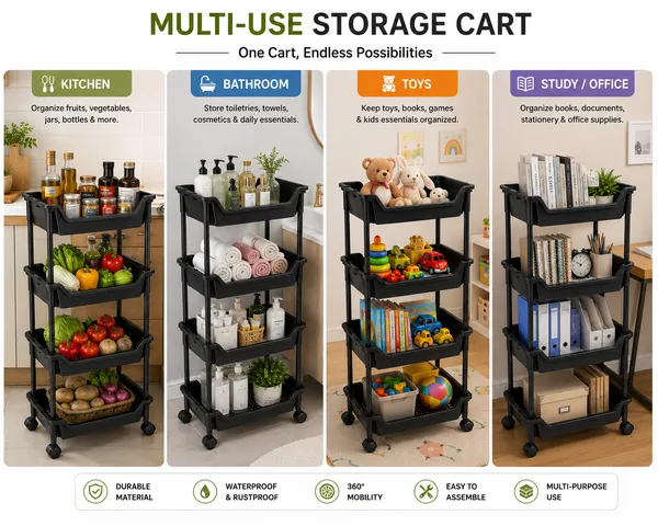 4_Tier_Multipurpose_Storage_Trolley_with_Wheels_Black_Heavy_Duty_Rack_for_Office