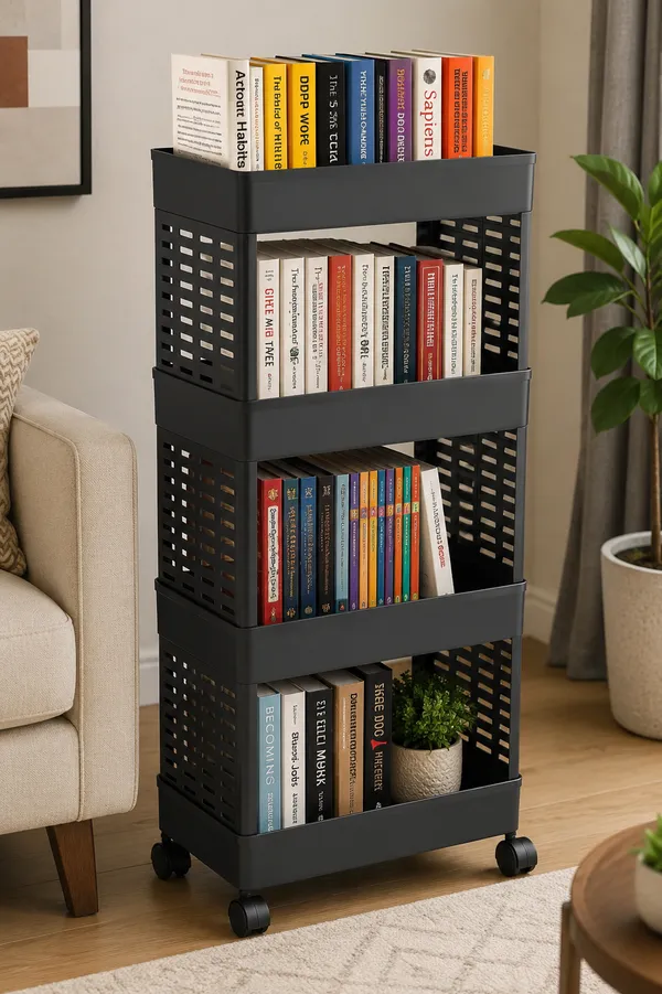 4_Tier_Multipurpose_Storage_Trolley_with_Wheels_Black