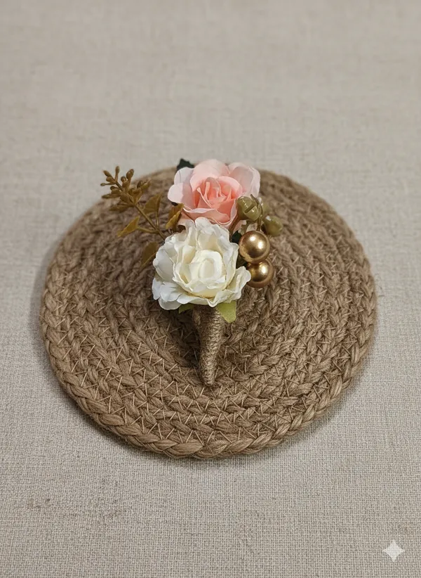 Pink_And_White_Fabric_And_Artificial_Flowers_Boutonniere_For_Gifting