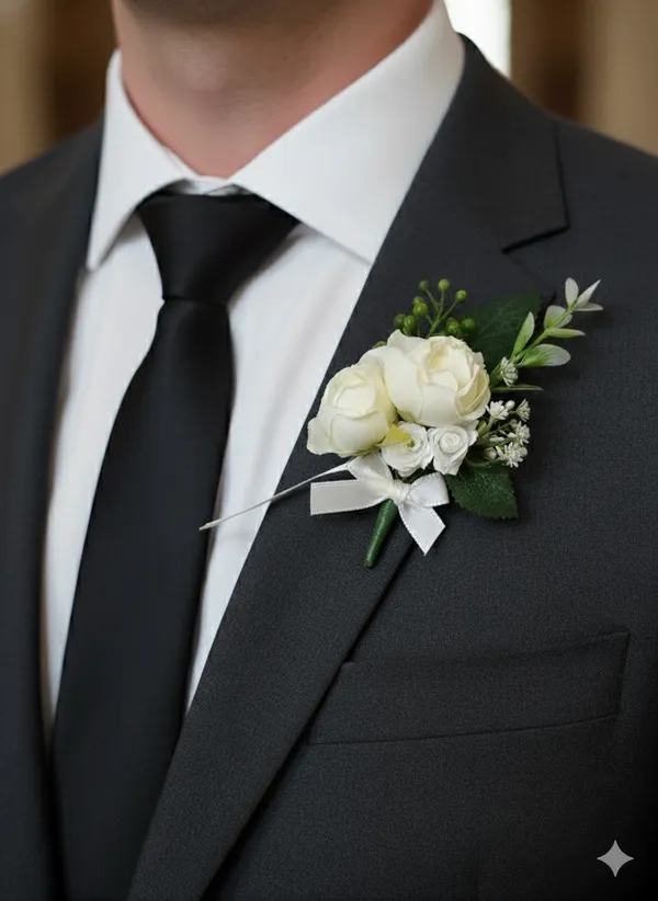 White_Artificial_Flowers_Wedding_Boutonniere_For_Gifting