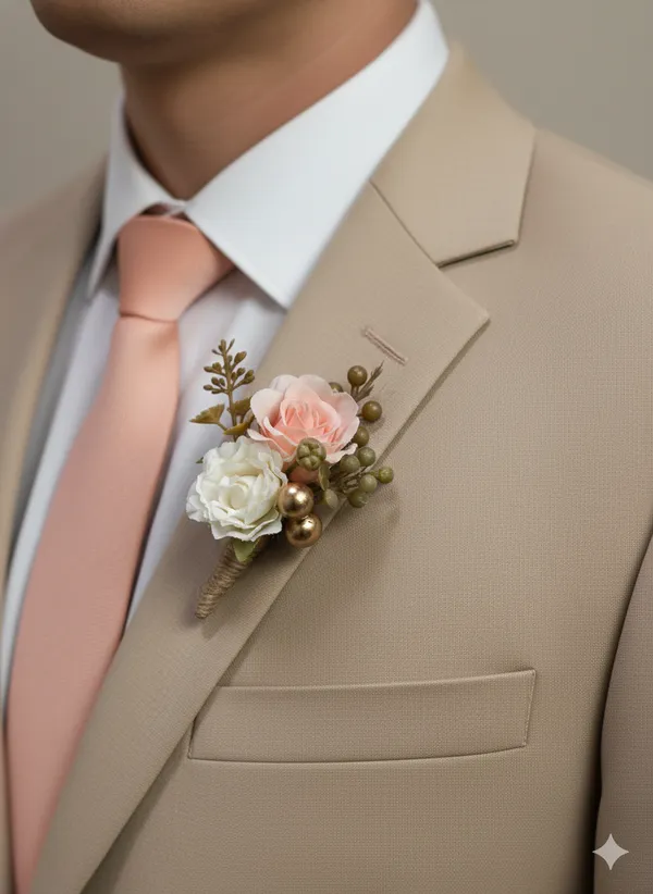 Pink_And_White_Fabric_And_Artificial_Flowers_Boutonniere_For_Gifting