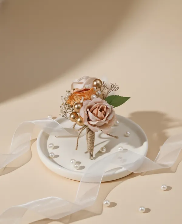 Beige_Fabric_Boutonniere_Brooch_For_Gifting