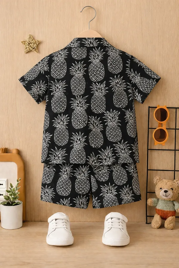 Black_Trendy_Cartoon_Print_Co-Ord_Set_–_Shirt_And_Shorts_For_Kids