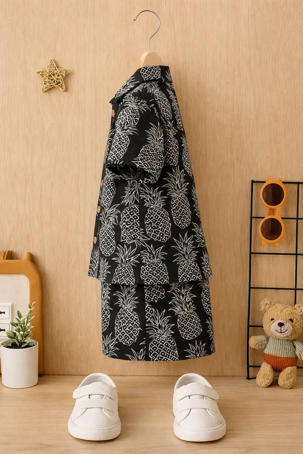 Black_Trendy_Cartoon_Print_Co-Ord_Set_–_Shirt_And_Shorts_For_Kids