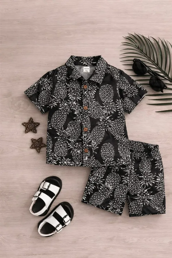 Black_Stylish_Cotton_Casual_Shirt_And_Shorts_Co-Ord_Set_For_Kids