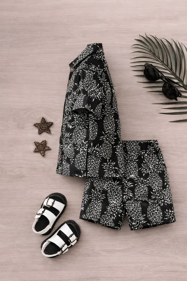 Black_Stylish_Cotton_Casual_Shirt_And_Shorts_Co-Ord_Set_For_Kids