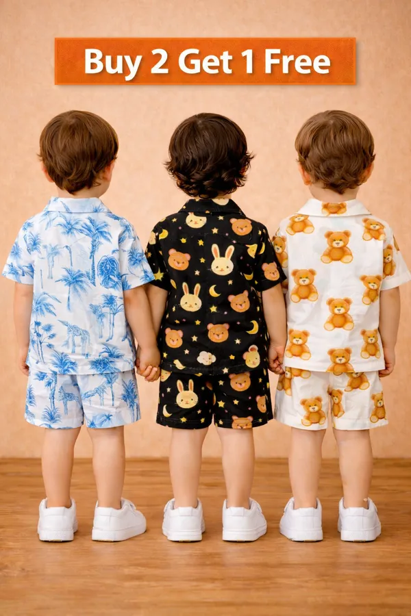 Pack_of_3_White_,_Blue_And_Black_Cotton_Printed_Combo_Pack__|_Stylish_Shirt_And_Shorts_Co-Ord_Set_For_Kids