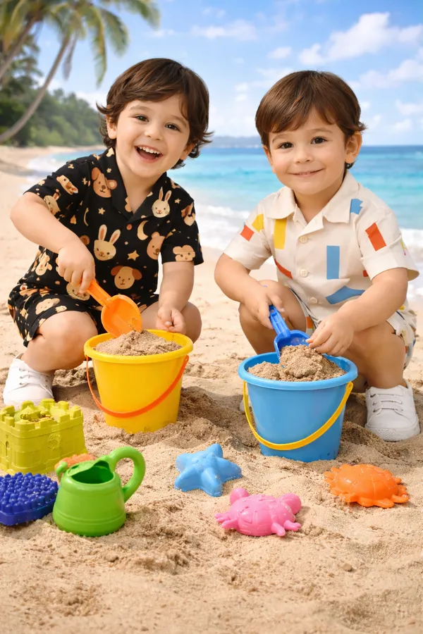 Pack_Of_2_Black_And_Cream_Stylish_Shirt_And_Shorts_Co-Ord_Set_For_Kids