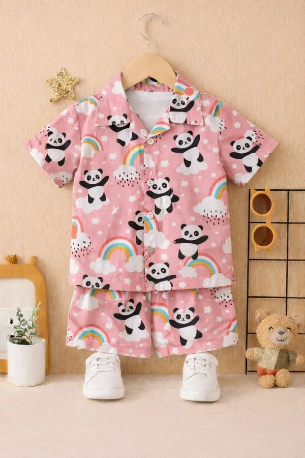 Baby_Pink_Premium_Cotton_Printed_Shirt_And_Shorts_Co-Ord_Set_For_Kids