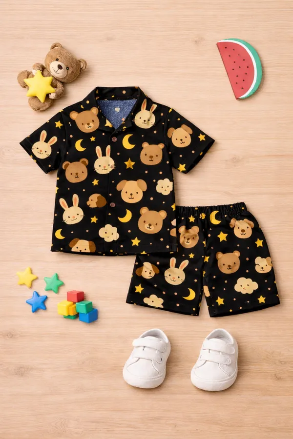 Black_Trendy_Cotton_Printed_Shirt_Shorts_Co-Ord_Set_For_Kids