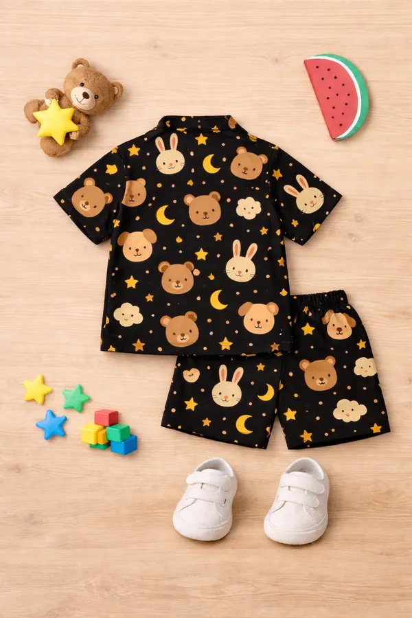 Black_Trendy_Cotton_Printed_Shirt_Shorts_Co-Ord_Set_For_Kids