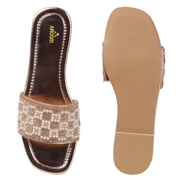 Aroom_Women�s_Pearl_Embellished_Ethnic_Slide_Sandals