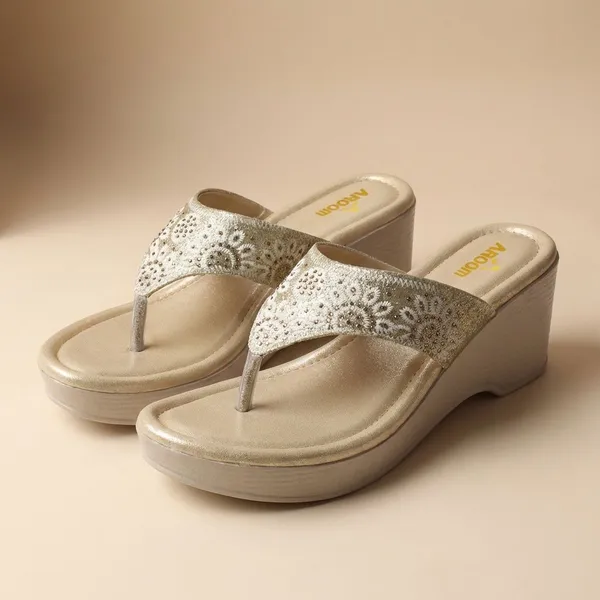 Gold_Elegant_Embroidered_Wedge_Sandals_With_Comfortable_Sole_And_Stylish_Ethnic_Design
