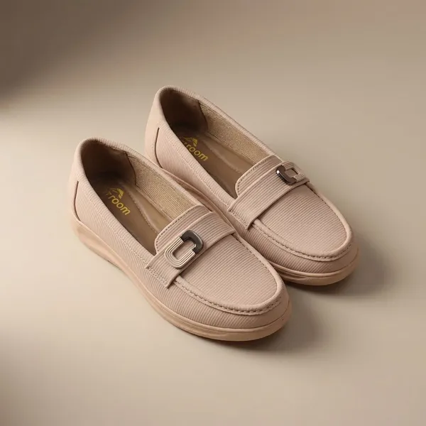 Cream_Cream_Knit_Fabric_Casual_Loafers_For_Women