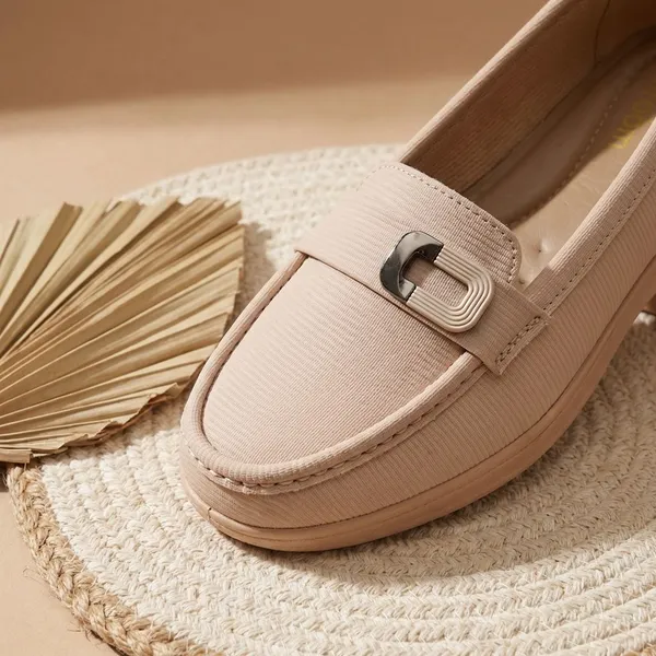 Cream_Cream_Knit_Fabric_Casual_Loafers_For_Women
