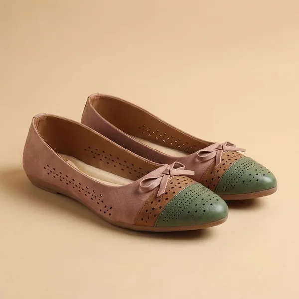 Peach_And_Perforated_Ballerina_Flats_With_Bow_Design_And_Soft_Cushioned_Insole_For_Women