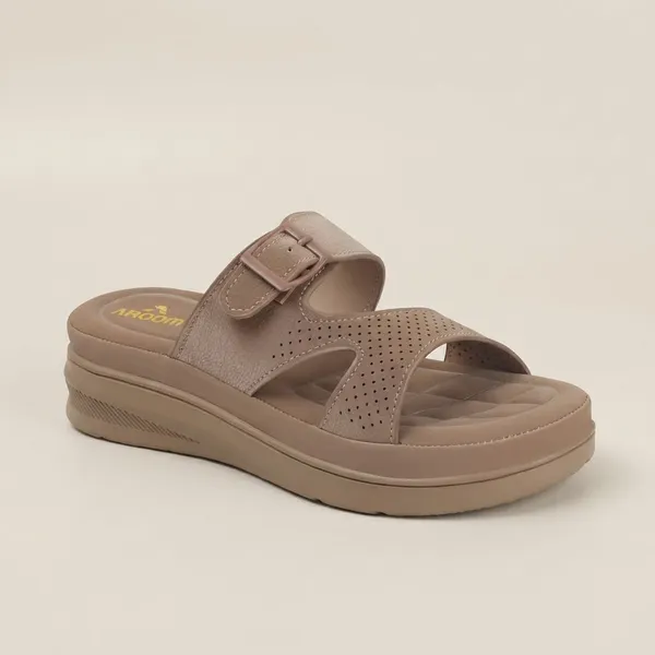 Beige_Slide_Women_Sandals_With_Perforated_Upper_And_Buckle_Detail_For_All_Day_Comfort