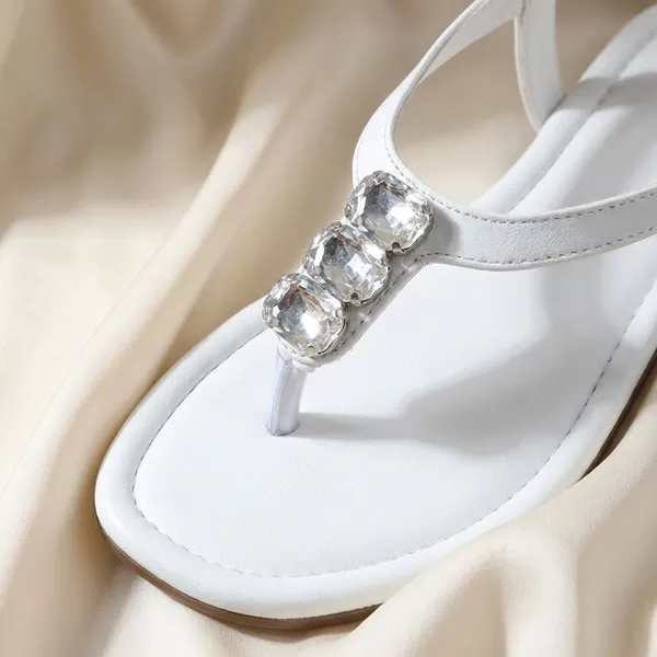 White_Trendy_Flat_Sandals_With_Crystal_Embellished_Strap_For_Womenelegant_Everyday_Comfort_Footwear