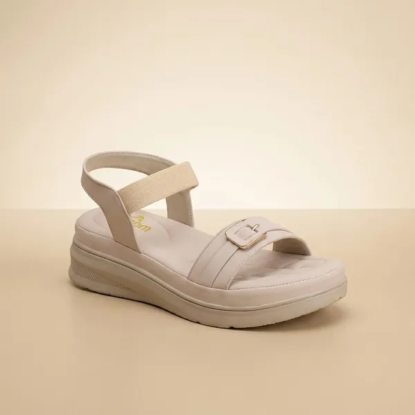 Cream_Comfort_Women_Sandals_With_Elastic_Strap_And_Cushioned_Quilted_Insole_For_Daily_Wear