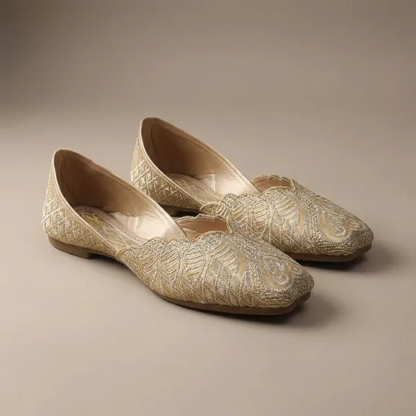 Gold_Elegant_Embroidered_Ethnic_Jutti_With_Intricate_Thread_Work_And_Comfortable_Cushioned_Insole_For_Festive_Occasions