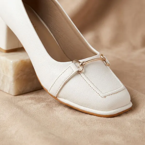 White_Elegant_Block_Heels_For_Office,_Formal_Events_&_Chic_Everyday_Outfits_With_Textured_Finish