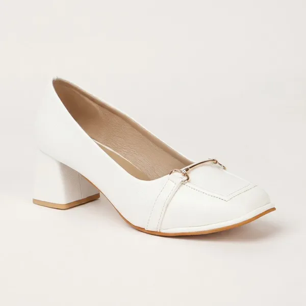 White_Elegant_Block_Heels_For_Office,_Formal_Events_&_Chic_Everyday_Outfits_With_Textured_Finish