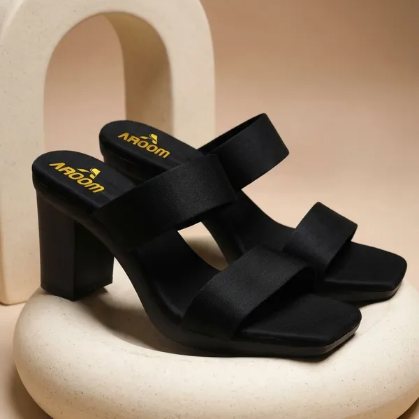 Black_Black_Faux_Leather_Casual_3_Inch_Heel_Sandal_For_Women