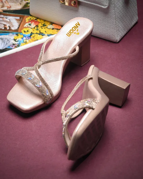 Peach_Elegant_Pearl_Block_Heels_With_Sparkling_Crystal_Embellished_Straps_For_Party_Wear