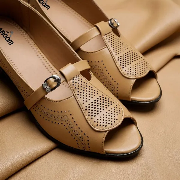 Beige_Stylish_Peep_Toe_Wedge_Sandals_For_Women_With_Laser_Cut_Design_And_Decorative_Buckle_Detail