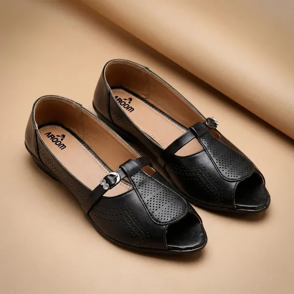 Black_Stylish_Peep_Toe_Wedge_Sandals_For_Women_With_Laser_Cut_Design_And_Decorative_Buckle_Detail