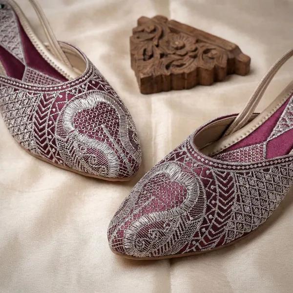 Maroon_Elegant_Ethnic_Embroidered_Slingback_Flats_For_Women_With_Traditional_Zari_Detailing_And_Comfortable_Design
